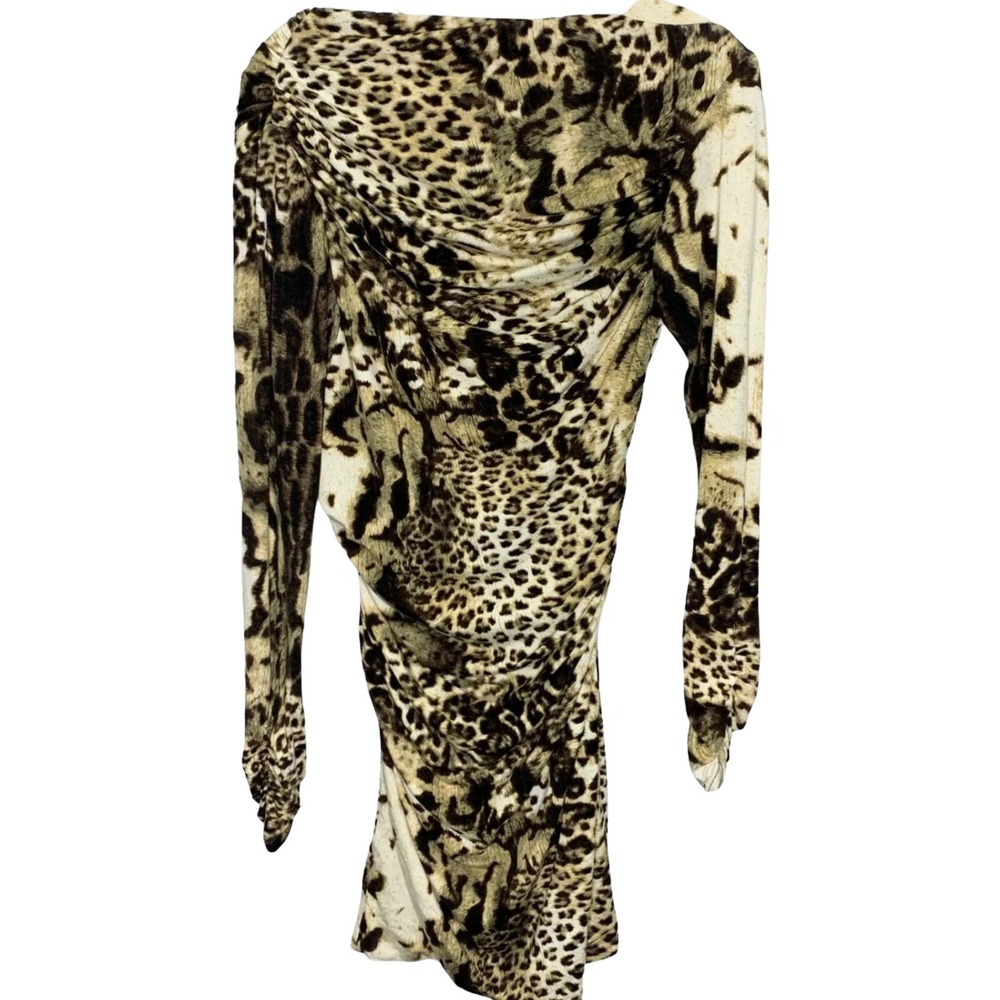 Ceme London Womens 10 Cheetah Animal Print Bodycon Dress Long Sleeve Fitted View 3